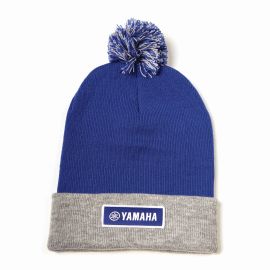 Yamaha Racing Beanie Mütze mit Bommel blau grau Logo Wintermütze