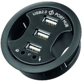 3 Port USB Hub Mini 2.0 als Einbaubuchse mit 2x Audio Anschluss 60mm