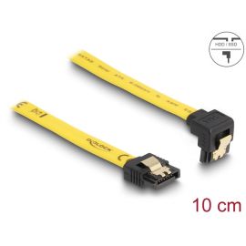 SATA Kabel extra kurz Stecker abgewinkelt unten auf gerade gelb mit Sicherungslasche 10cm