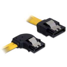SATA S-ATA Kabel Stecker abgewinkelt rechts auf gerade gelb mit Sicherungslasche 30cm