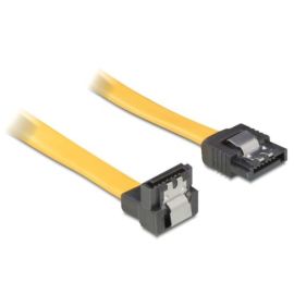 SATA Kabel Stecker abgewinkelt unten auf gerade gelb mit Sicherungslasche 100cm