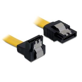 SATA Kabel Stecker abgewinkelt unten auf gerade gelb mit Sicherungslasche 70cm