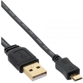 Micro USB Flachbandkabel schwarz 5,0m micro-B an USB A Stecker vergoldete Kontakte