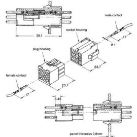 Steckverbinder Mini Universal MATE-N-LOK Buchsen Gehäuse 2-polig RM4,14mm rastend